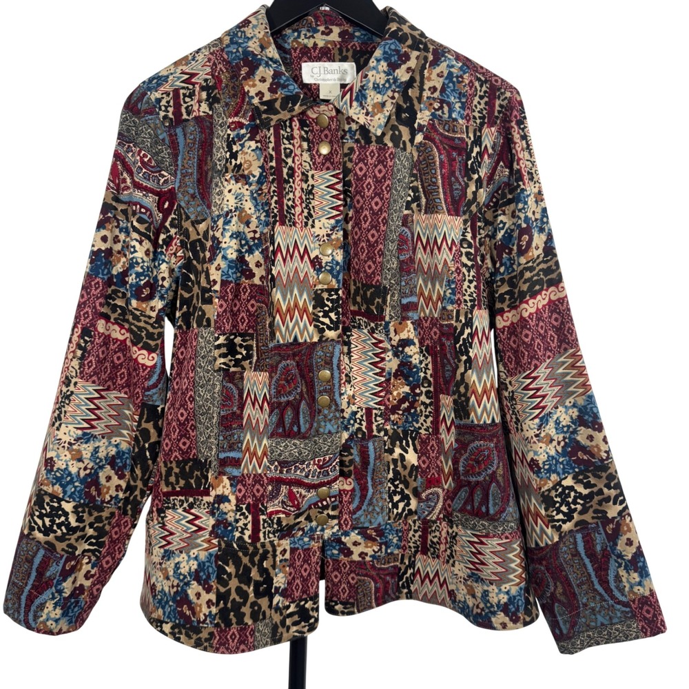 CJ Banks Patchwork Button Front Jacket‎ Blazer Women Size X Extra Coordinating